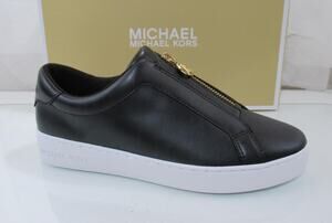 Michael Kors Keaton Zip Slip On Sneakers MK Logo Black Size 7